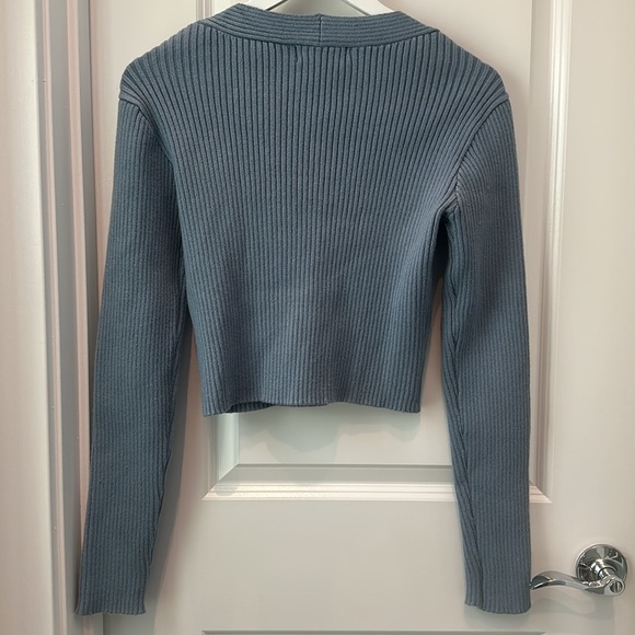 Lulus Blue Deep V Ribbed Sweater - Picture 3 of 3
